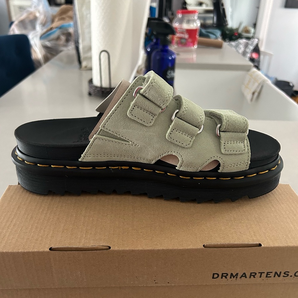 Dr. Martens Raine Slide Sandals in Sage Green - Picture 5 of 11